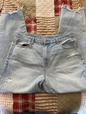 American Eagle Outfitters Light Wash Boyfriend Jeans with Frayed Hem
